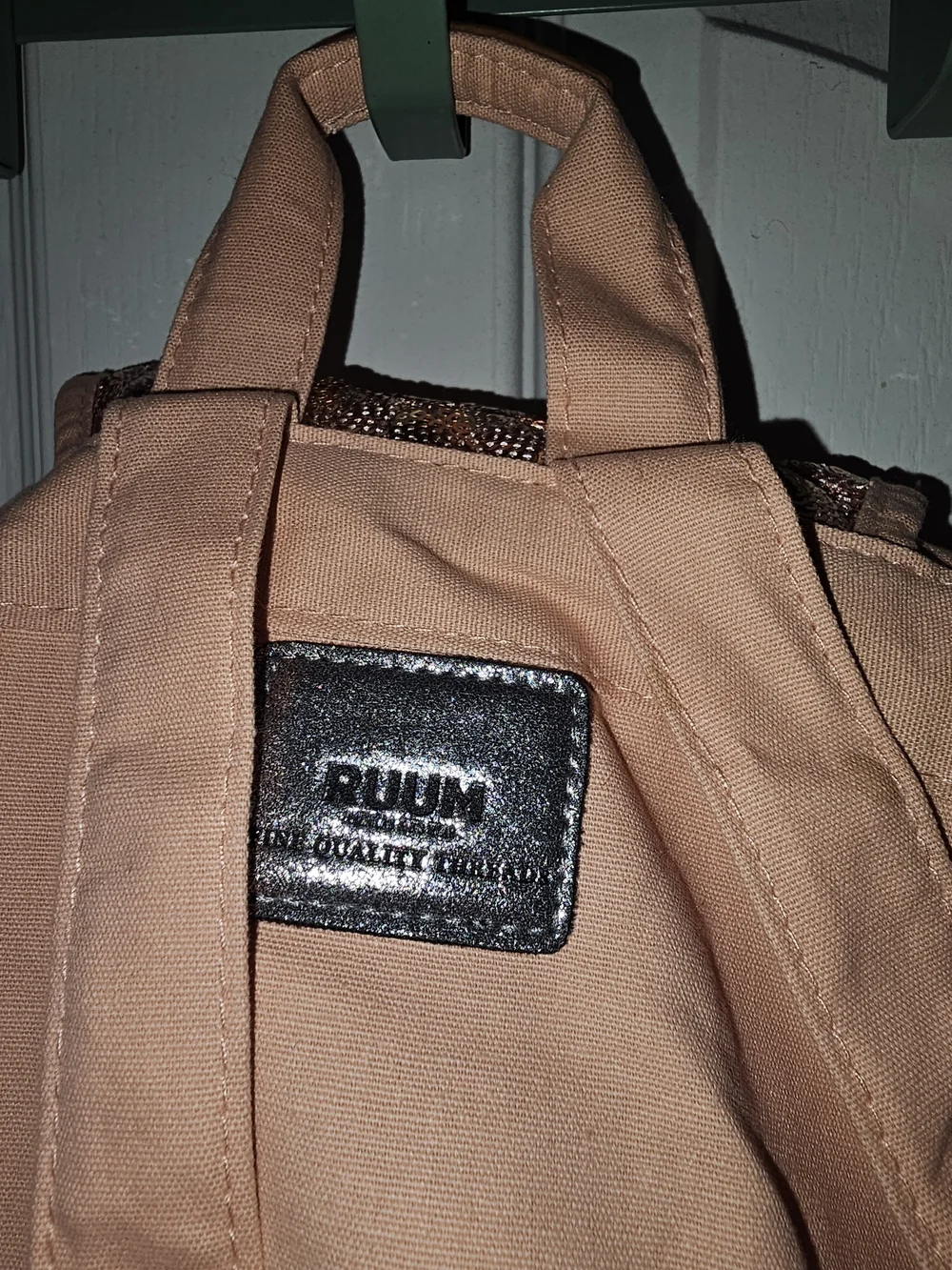 Ruum Rose Gold Sequin Drawstring Backpack with Blush Trim